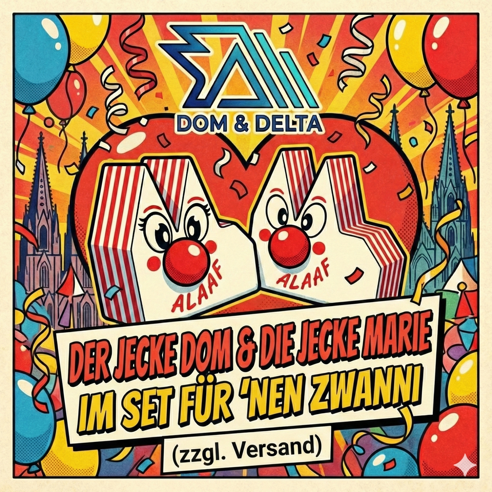 Angebot Banner Liebespaar Flaschenöffner „Der Jecke Dom & Die Jecke Marie“ aus 3D-Druck mit Edelstahl-Kern