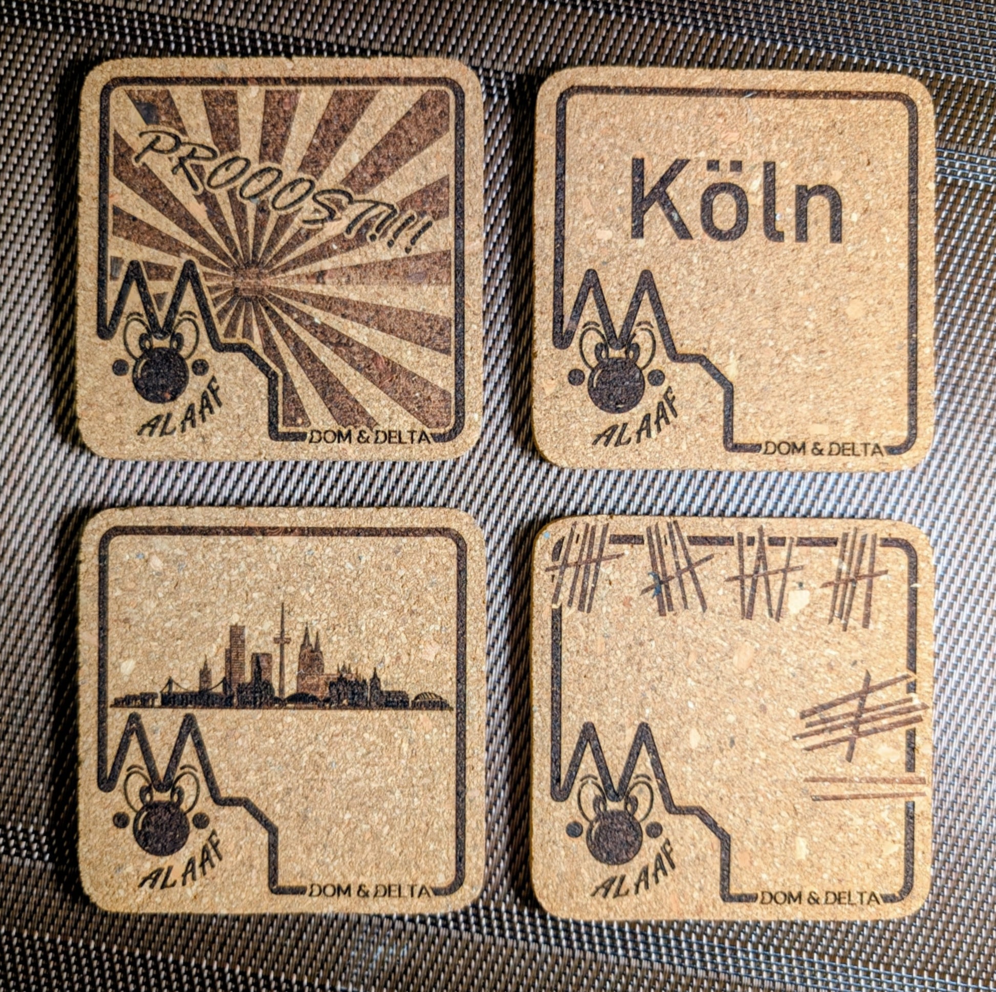 4er Untersetzer-Set „Der Jecke Dom“ aus Naturkork mit Lasergravur